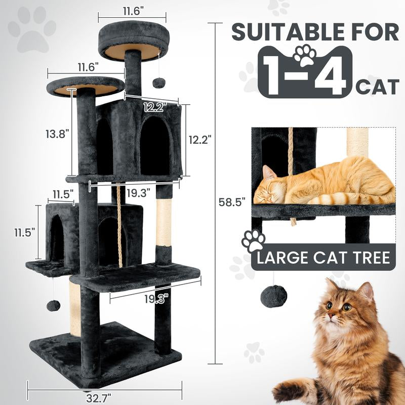 Árbol Rascador para Gatos con Hojas Verdes - Casa Cómoda de Felpa y Poste Rascador para Gatos de Interior