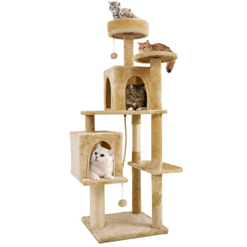 Árbol Rascador para Gatos con Hojas Verdes - Casa Cómoda de Felpa y Poste Rascador para Gatos de Interior