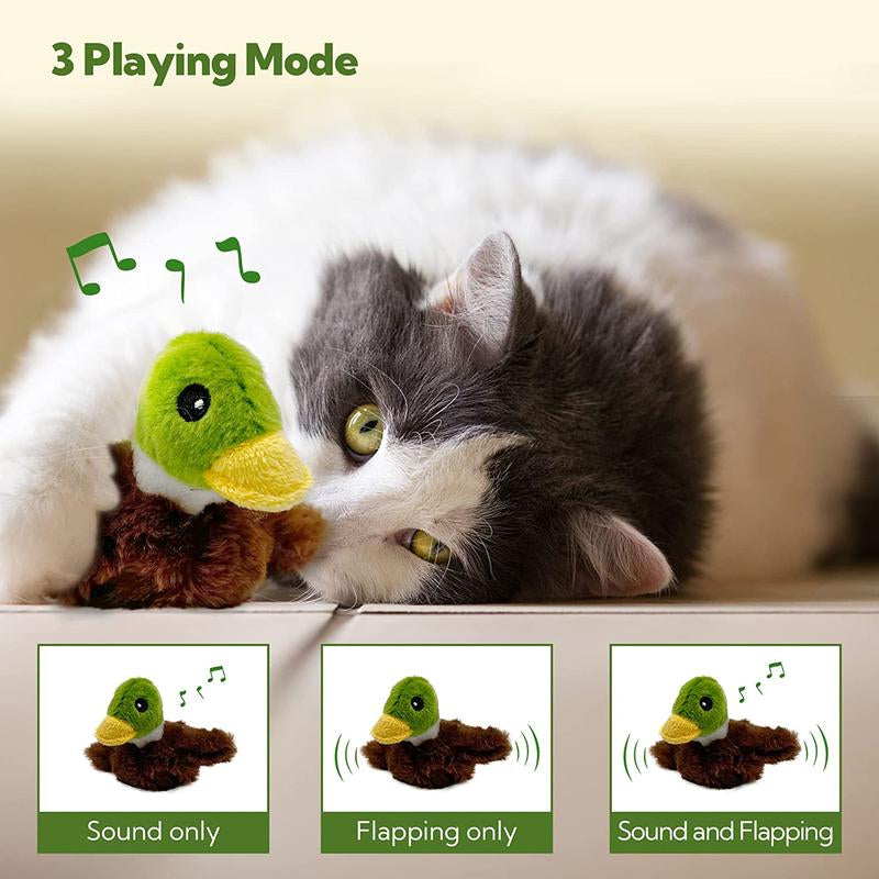 Juguete Interactivo para Gatos Pato Aleteo y Sonido - USB Recargable, Ejercicio y Juego para Gatitos de Interior