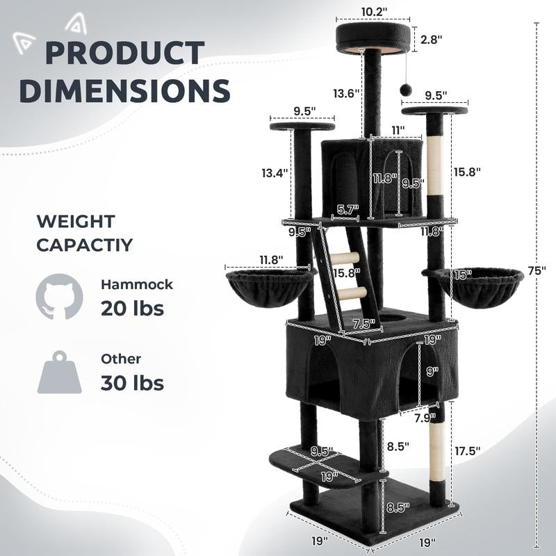 Wecharmer Árbol Torre para Gatos de Interior con Hojas Verdes, Casa Condo Felpa Acogedora con Pelota Colgante, Mueble Rascador Gatos