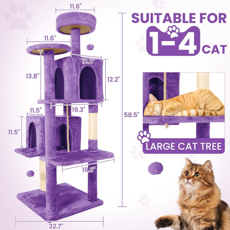 Árbol Rascador para Gatos con Hojas Verdes - Casa Cómoda de Felpa y Poste Rascador para Gatos de Interior