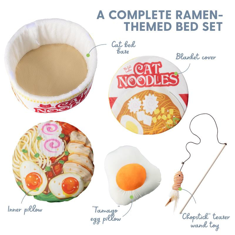 Cama para Gatos Diseño Ramen - Cuna Redonda Suave y Cómoda para Gatos y Mascotas Pequeñas