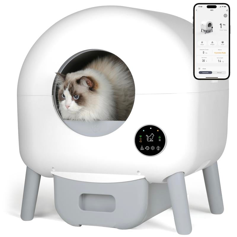 MEEGEEM 100L Extra Large Automatic Cat Litter Box Self Cleaning for Multiple Cats, 2.2Lb-30Lb Cat Can Use,Anti-Pinch/Odor-Removal Design, Litter Robot with APP Control & Safe Alert,All Litter Can Use, with Garbage Bags, App Control