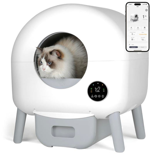 MEEGEEM 100L Extra Large Automatic Cat Litter Box Self Cleaning for Multiple Cats, 2.2Lb-30Lb Cat Can Use,Anti-Pinch/Odor-Removal Design, Litter Robot with APP Control & Safe Alert,All Litter Can Use, with Garbage Bags, App Control