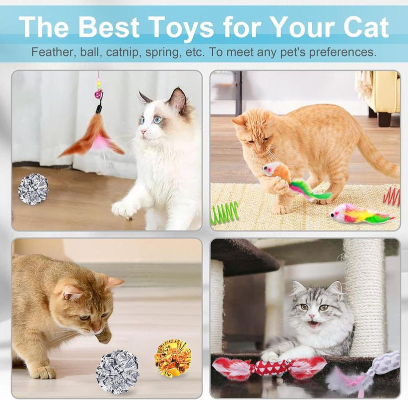 Set de 24 Juguetes Interactivos para Gatos - Kit Completo con Torbellino 3 Niveles, Juguetes con Hierba Gatera, Ratones y Pelotas Variadas