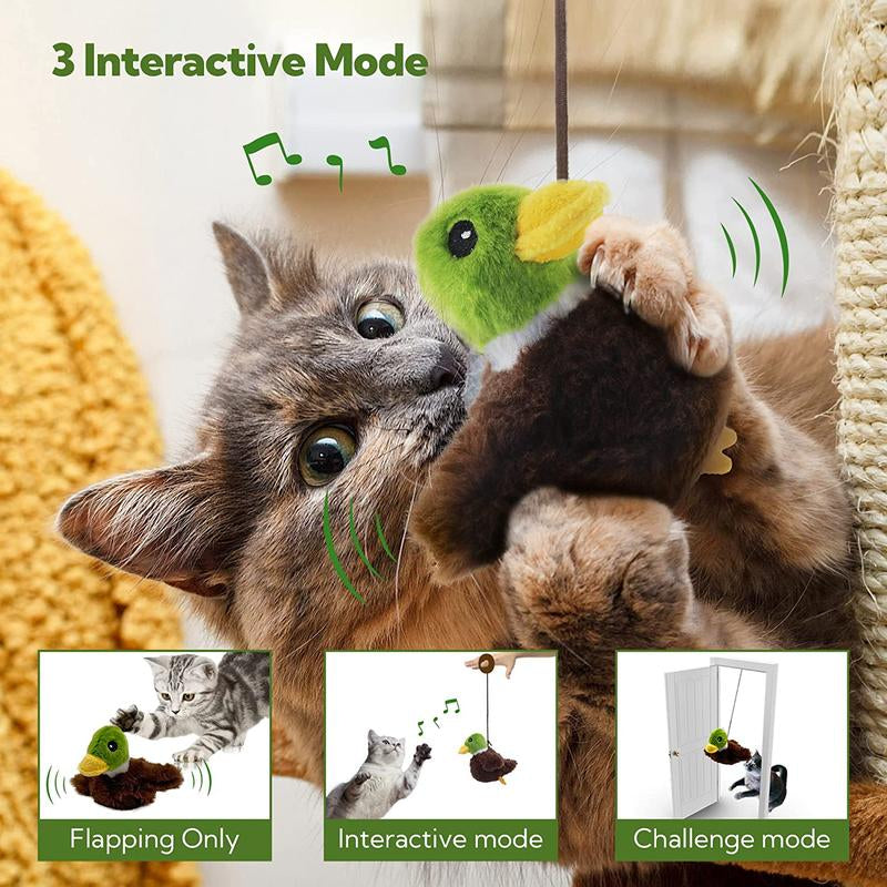 Juguete Interactivo para Gatos Pato Aleteo y Sonido - USB Recargable, Ejercicio y Juego para Gatitos de Interior
