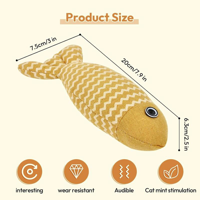 Juguetes para Gatos Pescado con Hierba Gatera - 3 Piezas Sonido Crujiente, Juguetes Interactivos de Lino Suave para Ejercicio Felino Indoor 20cm - Todas las Razas