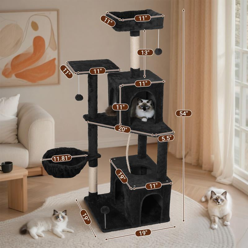 Árbol Rascador para Gatos con Hojas Verdes - Casa Cómoda de Felpa y Poste Rascador para Gatos de Interior
