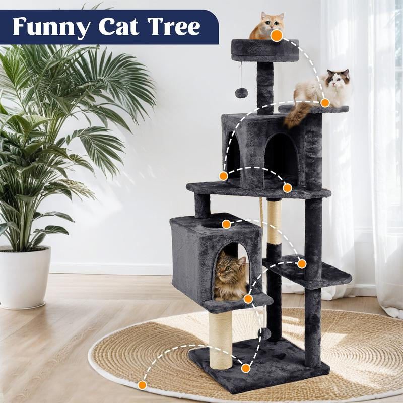 Wecharmer Árbol Rascador para Gatos 58" Torre Interior con Condominios Altos Poste Rascador Juguete Colgante Mueble Gatos Mascotas
