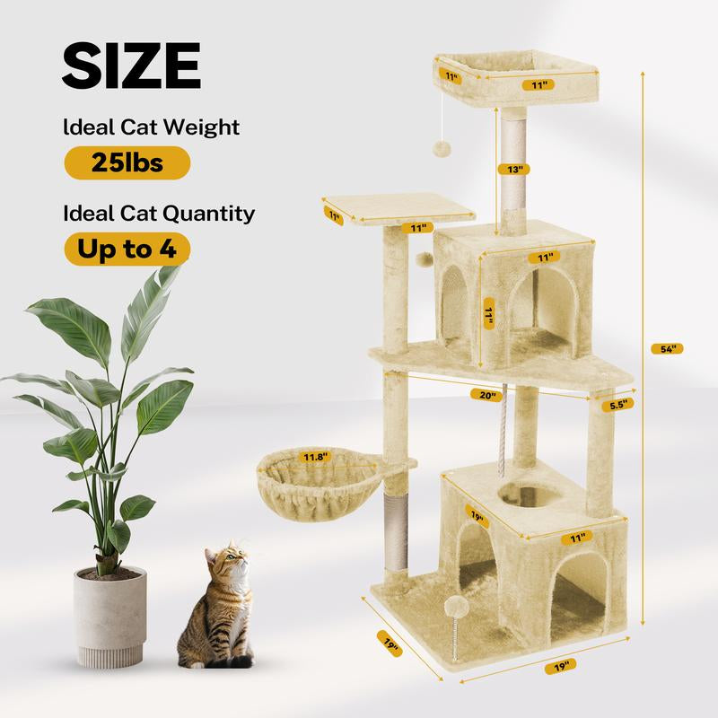 Árbol Rascador para Gatos con Hojas Verdes - Casa Cómoda de Felpa y Poste Rascador para Gatos de Interior