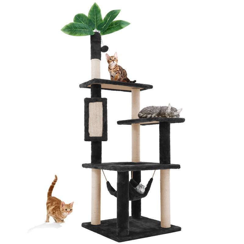 Wecharmer Árbol Torre para Gatos de Interior con Hojas Verdes, Casa Condo Felpa Acogedora con Pelota Colgante, Mueble Rascador Gatos