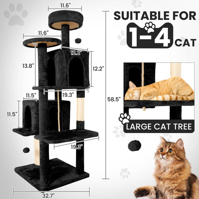 Árbol Rascador para Gatos con Hojas Verdes - Casa Cómoda de Felpa y Poste Rascador para Gatos de Interior