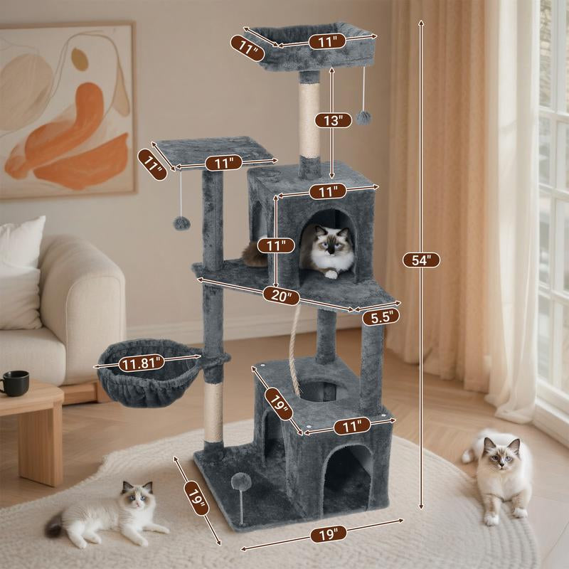 Árbol Rascador para Gatos con Hojas Verdes - Casa Cómoda de Felpa y Poste Rascador para Gatos de Interior