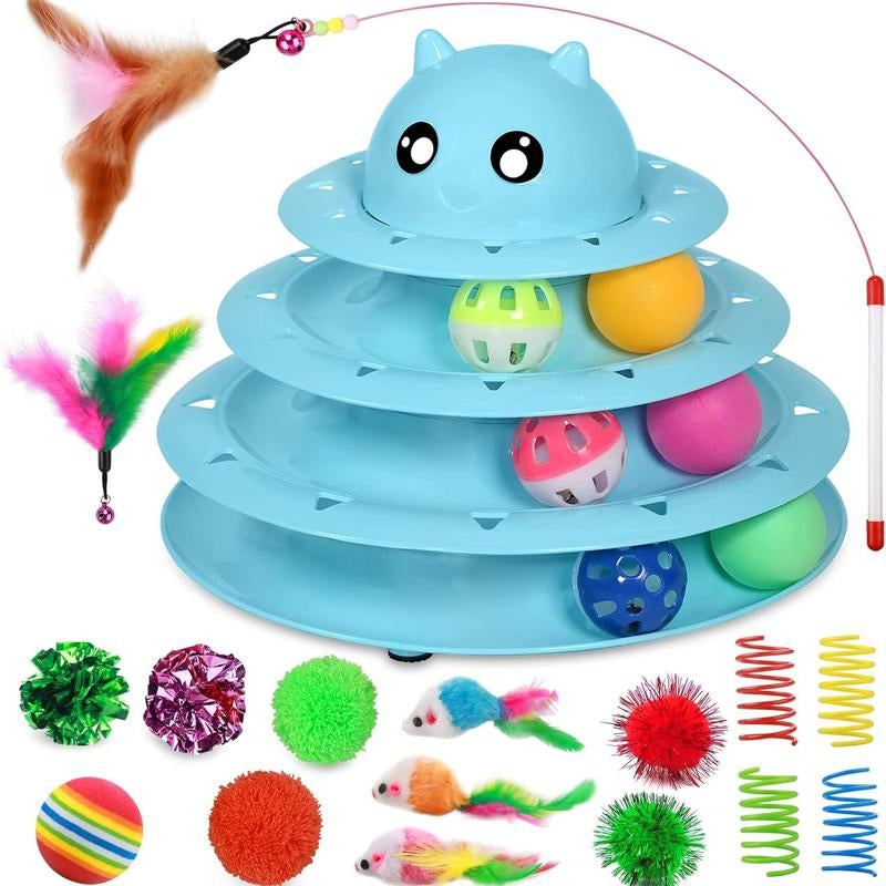 Set de 24 Juguetes Interactivos para Gatos - Kit Completo con Torbellino 3 Niveles, Juguetes con Hierba Gatera, Ratones y Pelotas Variadas