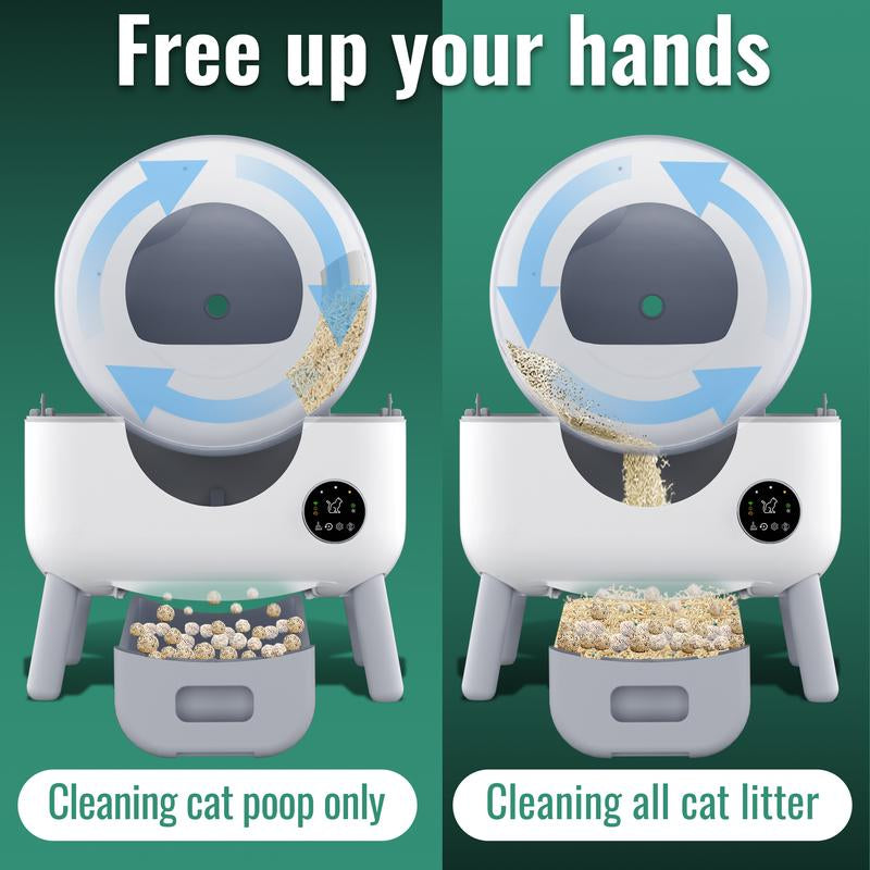 MEEGEEM 100L Extra Large Automatic Cat Litter Box Self Cleaning for Multiple Cats, 2.2Lb-30Lb Cat Can Use,Anti-Pinch/Odor-Removal Design, Litter Robot with APP Control & Safe Alert,All Litter Can Use, with Garbage Bags, App Control