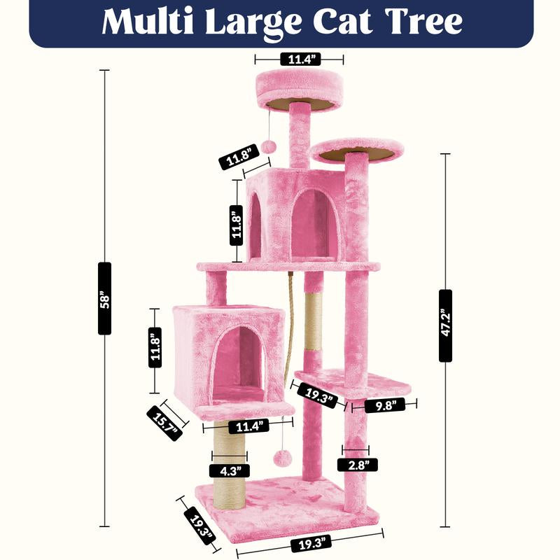 Wecharmer Árbol Rascador para Gatos 58" Torre Interior con Condominios Altos Poste Rascador Juguete Colgante Mueble Gatos Mascotas