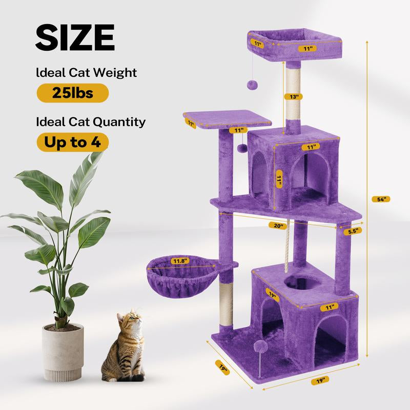 Árbol Rascador para Gatos con Hojas Verdes - Casa Cómoda de Felpa y Poste Rascador para Gatos de Interior