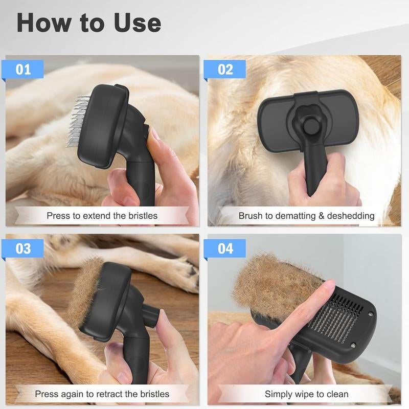 Cepillo Desenredante Autolimpiante para Gatos y Perros - Herramienta de Aseo Profesional Anti-Mudanza de Pelo Largo y Corto