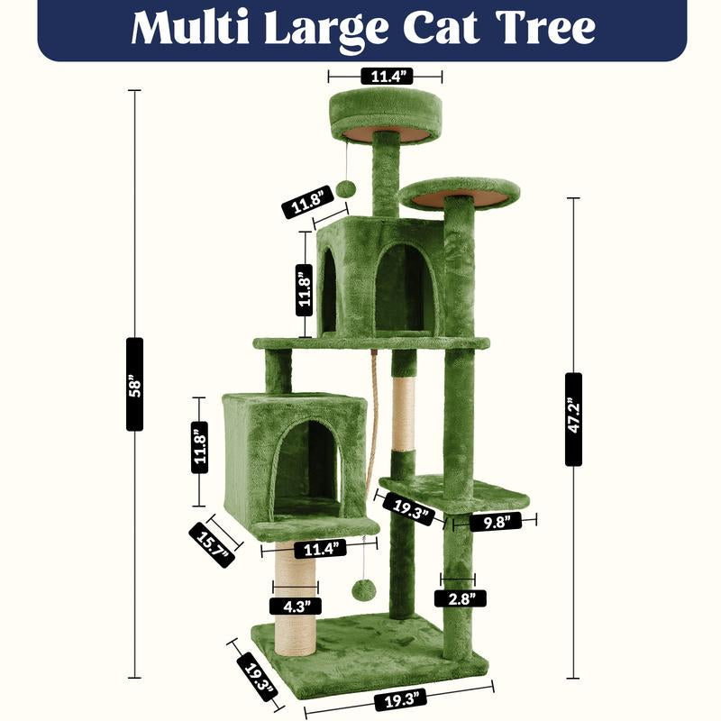 Wecharmer Árbol Rascador para Gatos 58" Torre Interior con Condominios Altos Poste Rascador Juguete Colgante Mueble Gatos Mascotas