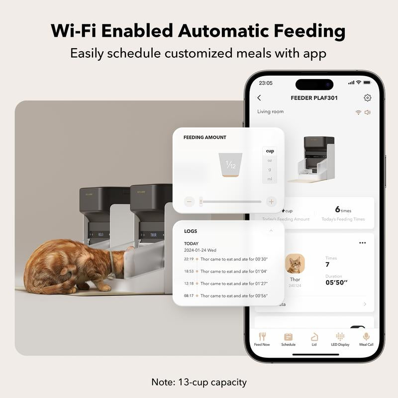Comedero Automático PETLIBRO RFID WiFi 5G - Dispensador con Control por App y Sensor de Collar para 1-10 Comidas Programables