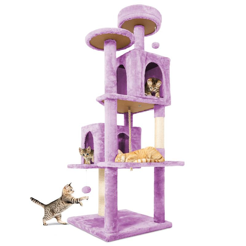 Wecharmer Árbol Rascador para Gatos 58" Torre Interior con Condominios Altos Poste Rascador Juguete Colgante Mueble Gatos Mascotas