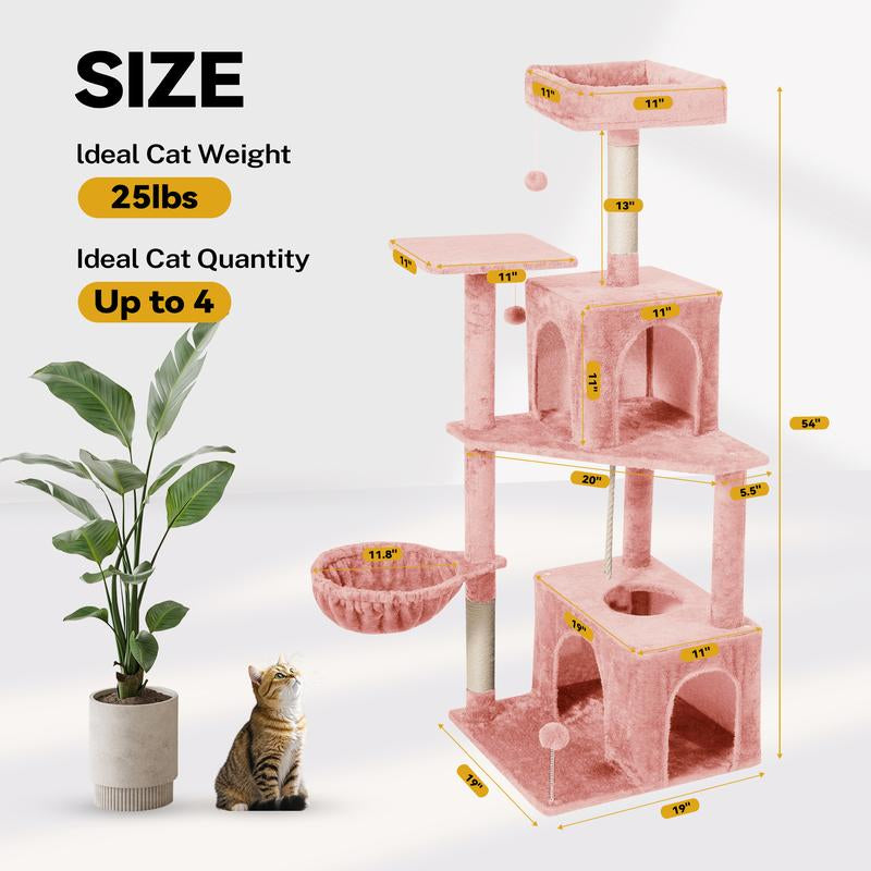 Árbol Rascador para Gatos con Hojas Verdes - Casa Cómoda de Felpa y Poste Rascador para Gatos de Interior