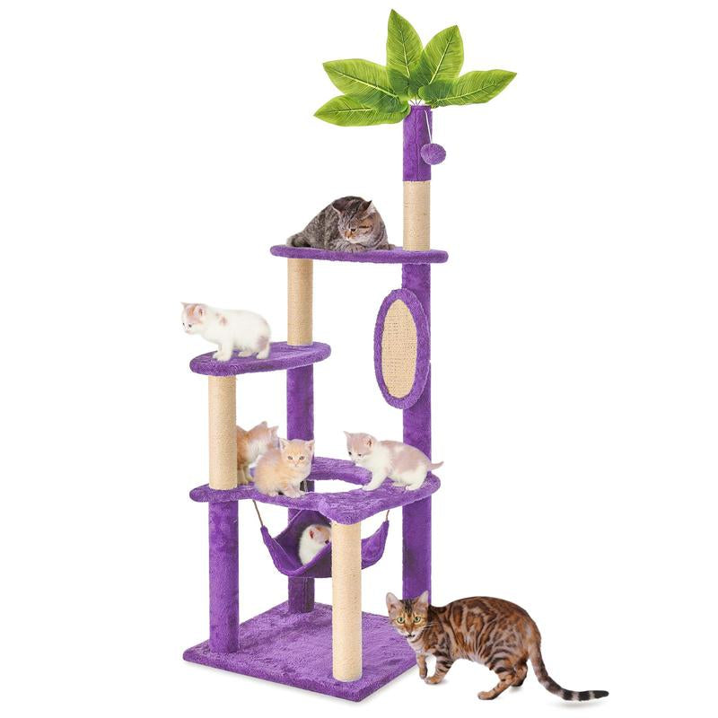Árbol Rascador para Gatos con Hojas Verdes - Casa Cómoda de Felpa y Poste Rascador para Gatos de Interior