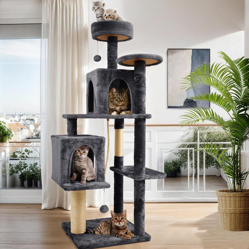 Árbol Rascador para Gatos con Hojas Verdes - Casa Cómoda de Felpa y Poste Rascador para Gatos de Interior