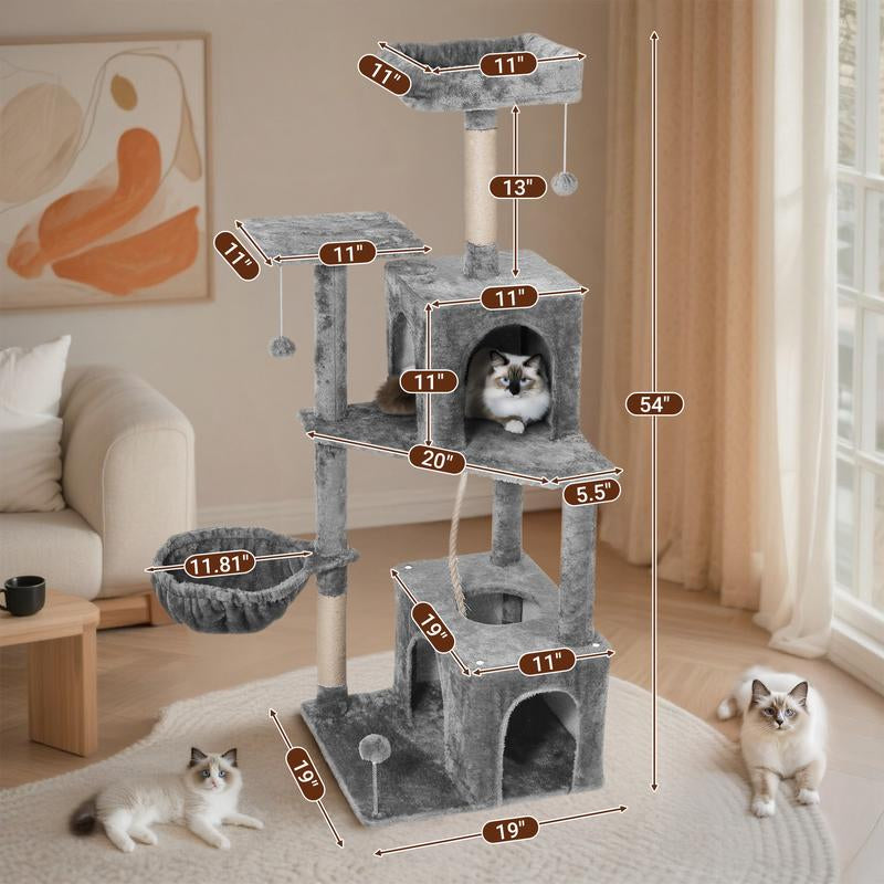 Árbol Rascador para Gatos con Hojas Verdes - Casa Cómoda de Felpa y Poste Rascador para Gatos de Interior