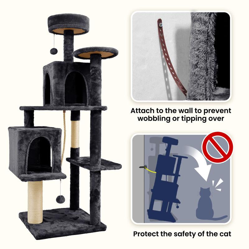 Wecharmer Árbol Rascador para Gatos 58" Torre Interior con Condominios Altos Poste Rascador Juguete Colgante Mueble Gatos Mascotas