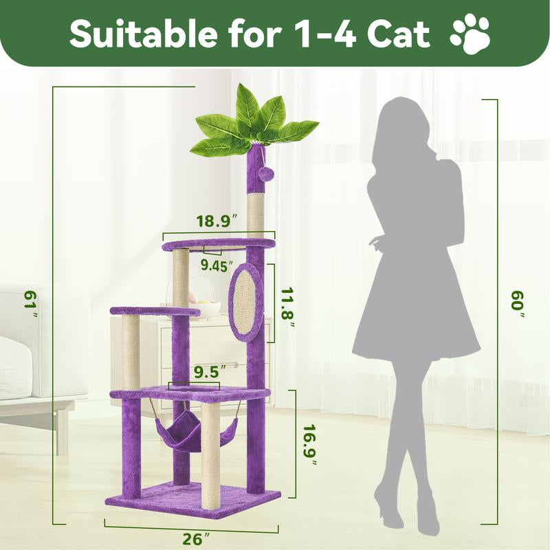 Wecharmer Árbol Torre para Gatos de Interior con Hojas Verdes, Casa Condo Felpa Acogedora con Pelota Colgante, Mueble Rascador Gatos
