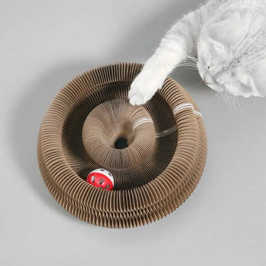Juguete Rascador de Cartón para Gatos - Tabla Rascadora Plegable con Pelota y Pista - Accesorio para Raspar y Jugar