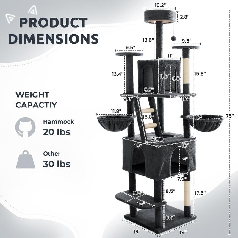 Wecharmer Árbol Torre para Gatos de Interior con Hojas Verdes, Casa Condo Felpa Acogedora con Pelota Colgante, Mueble Rascador Gatos