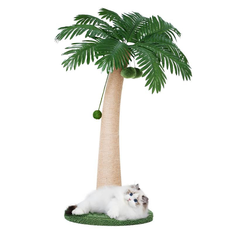 Árbol Rascador para Gatos con Hojas Verdes - Casa Cómoda de Felpa y Poste Rascador para Gatos de Interior
