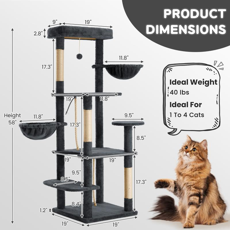 Árbol Rascador para Gatos con Hojas Verdes - Casa Cómoda de Felpa y Poste Rascador para Gatos de Interior