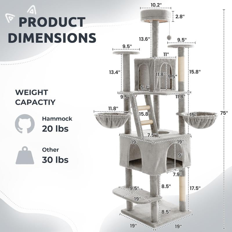 Wecharmer Árbol Torre para Gatos de Interior con Hojas Verdes, Casa Condo Felpa Acogedora con Pelota Colgante, Mueble Rascador Gatos