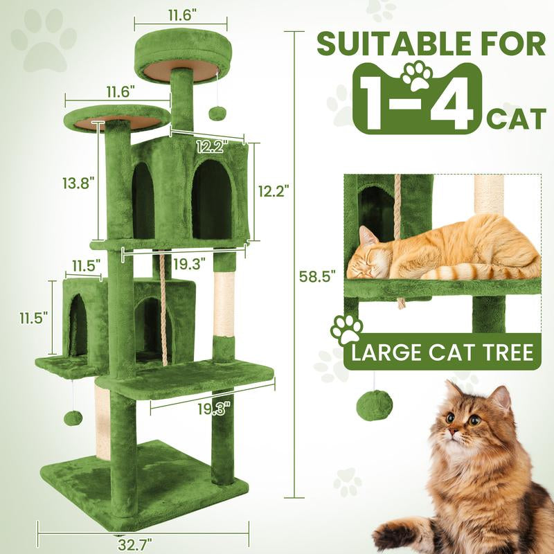 Árbol Rascador para Gatos con Hojas Verdes - Casa Cómoda de Felpa y Poste Rascador para Gatos de Interior