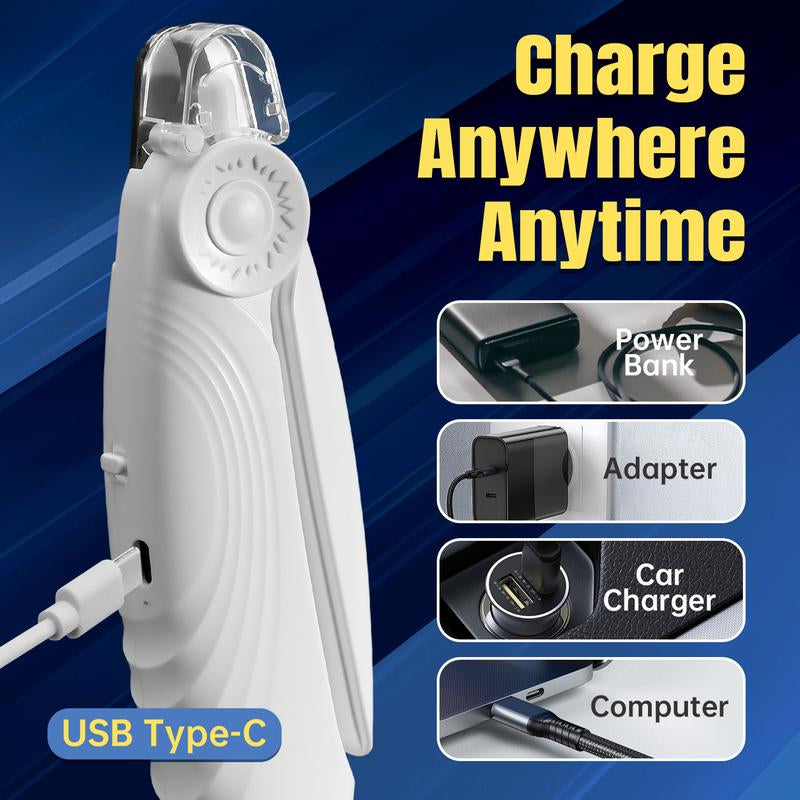Cortauñas Eléctrico 2 en 1 para Perros y Gatos - USB Recargable con LED y Diseño Seguro - Ideal para Mascotas Pequeñas, Medianas y Grandes