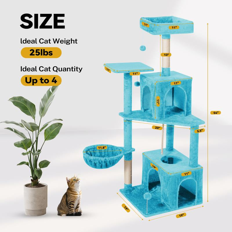 Árbol Rascador para Gatos con Hojas Verdes - Casa Cómoda de Felpa y Poste Rascador para Gatos de Interior