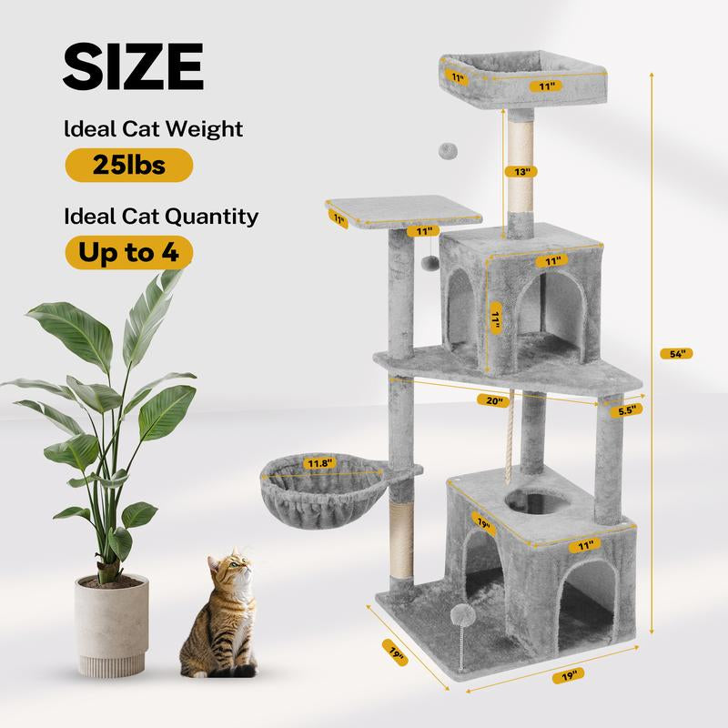 Árbol Rascador para Gatos con Hojas Verdes - Casa Cómoda de Felpa y Poste Rascador para Gatos de Interior