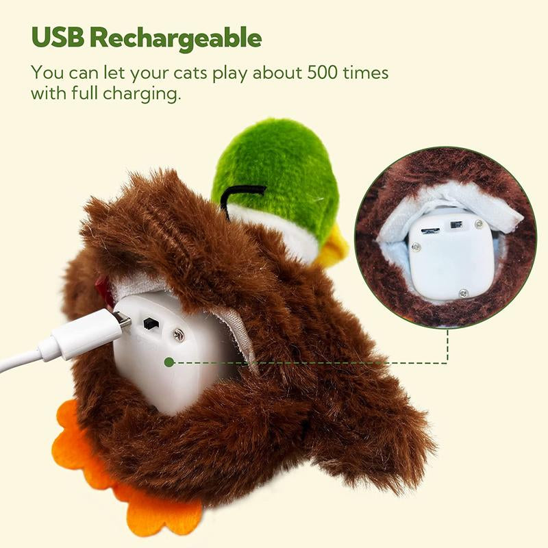 Juguete Interactivo para Gatos Pato Aleteo y Sonido - USB Recargable, Ejercicio y Juego para Gatitos de Interior