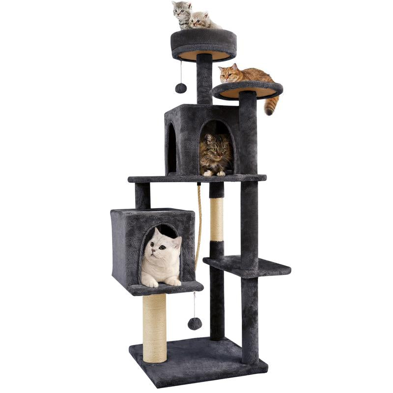 Árbol Rascador para Gatos con Hojas Verdes - Casa Cómoda de Felpa y Poste Rascador para Gatos de Interior