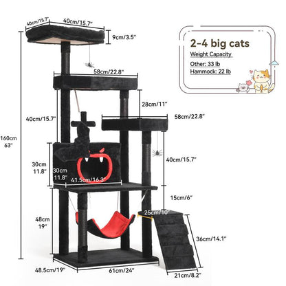 Yitahome Gothic/Christmas Cat Tree with Coffin Bed, Cat Tower for Cats with Top Perch, Spacious Cat Condos, Comfy Hammock, Scratching Post and Ladder