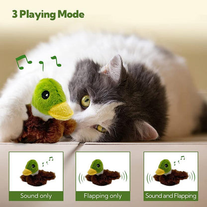 Juguete Interactivo para Gatos Pato Aleteo y Sonido - USB Recargable, Ejercicio y Juego para Gatitos de Interior