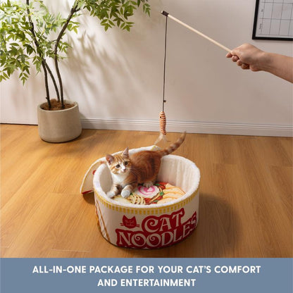 Cama para Gatos Diseño Ramen - Cuna Redonda Suave y Cómoda para Gatos y Mascotas Pequeñas