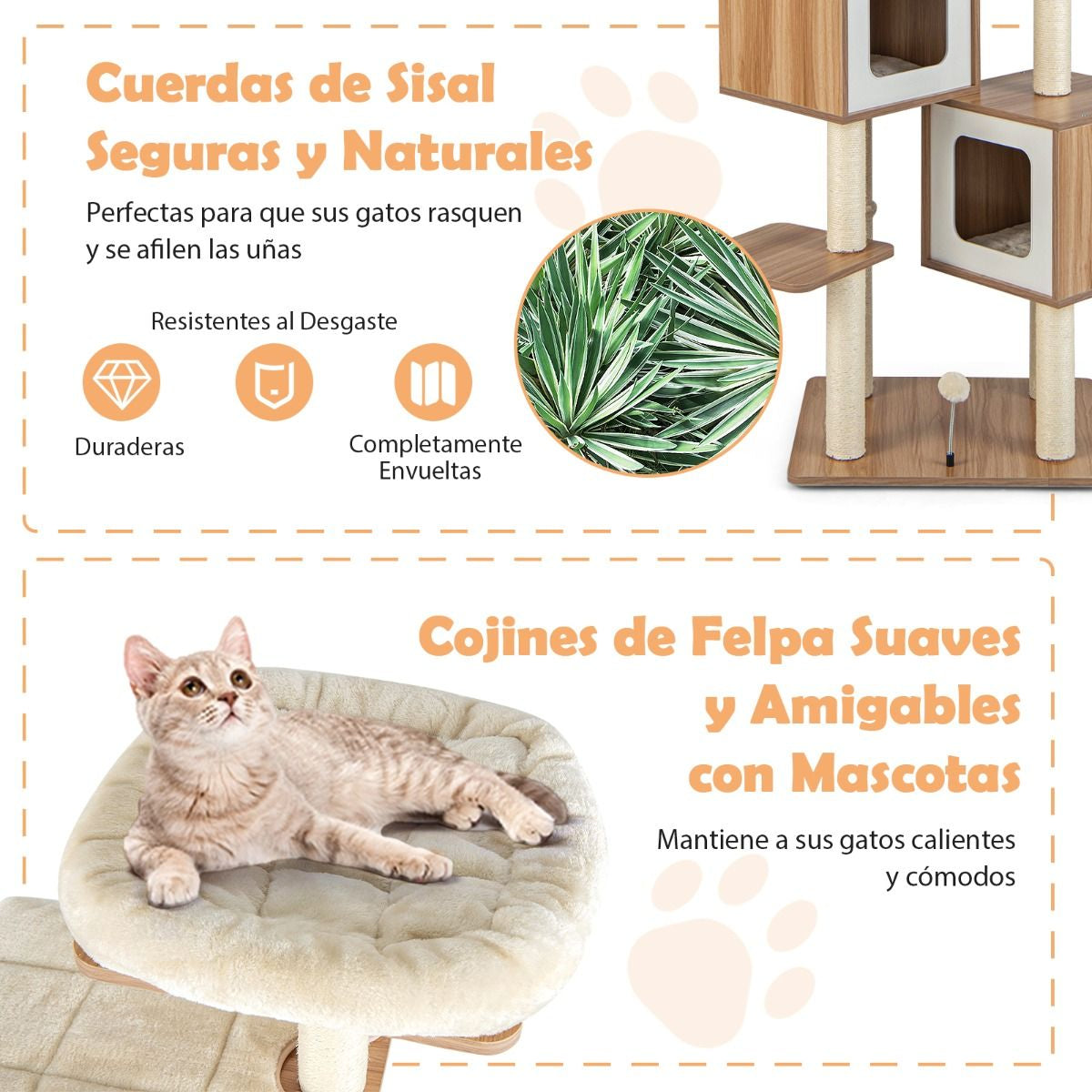 Árbol para Gatos 6 Niveles con 2 Condominios y Cojines Lavables – Torre de Actividades Multifuncional