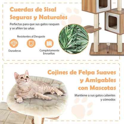 Árbol para Gatos 6 Niveles con 2 Condominios y Cojines Lavables – Torre de Actividades Multifuncional