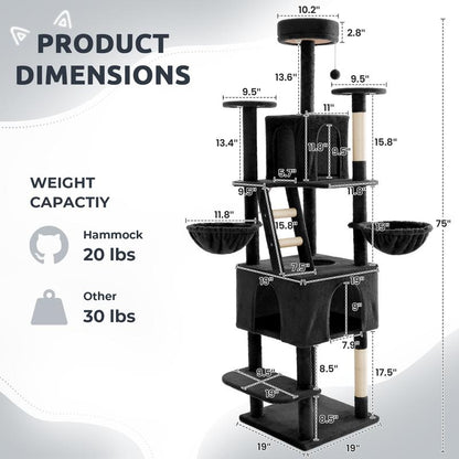 Wecharmer Árbol Torre para Gatos de Interior con Hojas Verdes, Casa Condo Felpa Acogedora con Pelota Colgante, Mueble Rascador Gatos