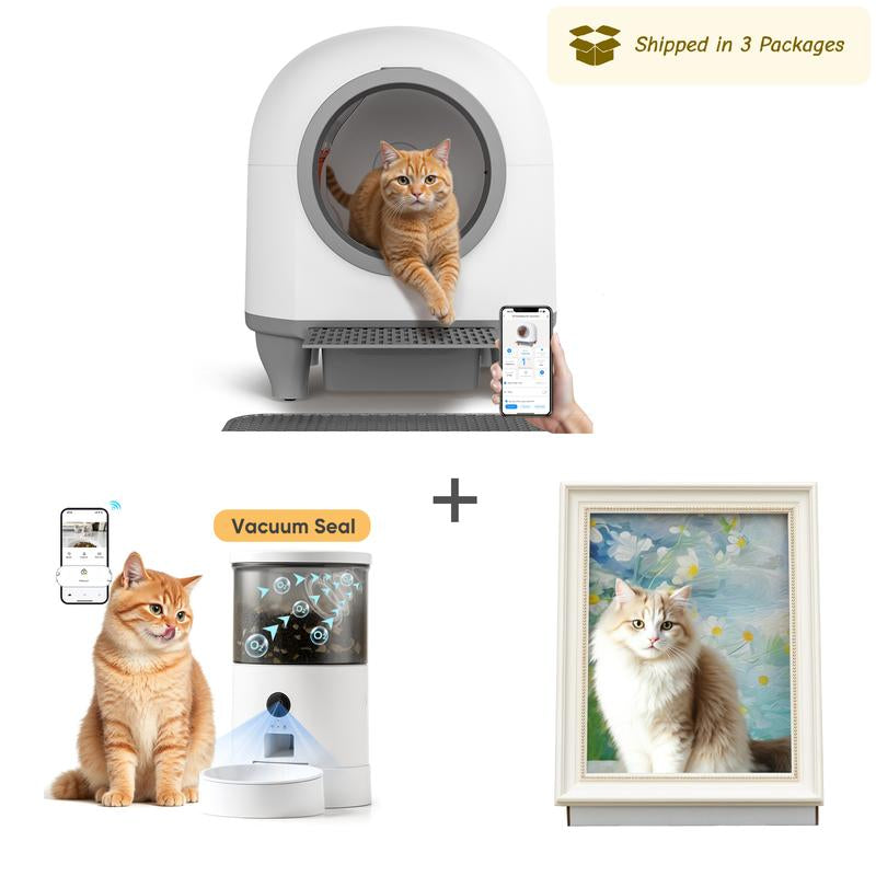 Warcat Smart Low-Noise Auto-Cleaning Litter Box 90L Self Cleaning Cat Litter Box App-Controlled via 2.4G Wifi with 10 Smart Sensors, Safety Protection, Easy Maintenance, Easy Setup & Clean
