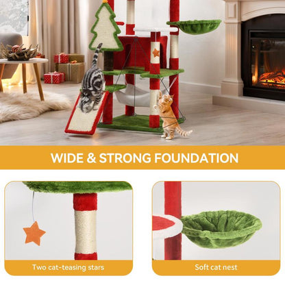 Yitahome Gothic/Christmas Cat Tree with Coffin Bed, Cat Tower for Cats with Top Perch, Spacious Cat Condos, Comfy Hammock, Scratching Post and Ladder